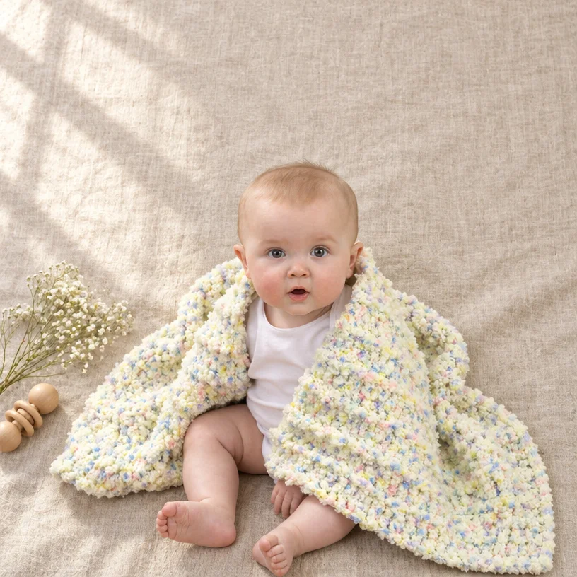 Cozy crochet baby blanket pattern in soft pastel colors