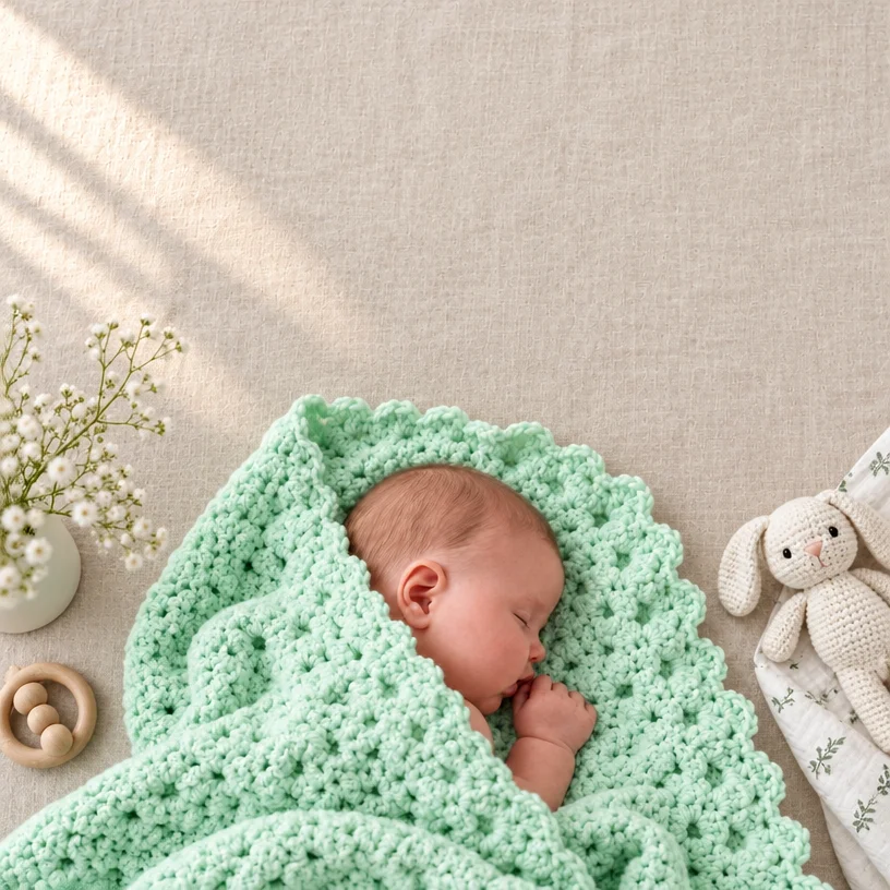 Crochet Angel Baby Blanket pattern design for a beautiful baby blanket