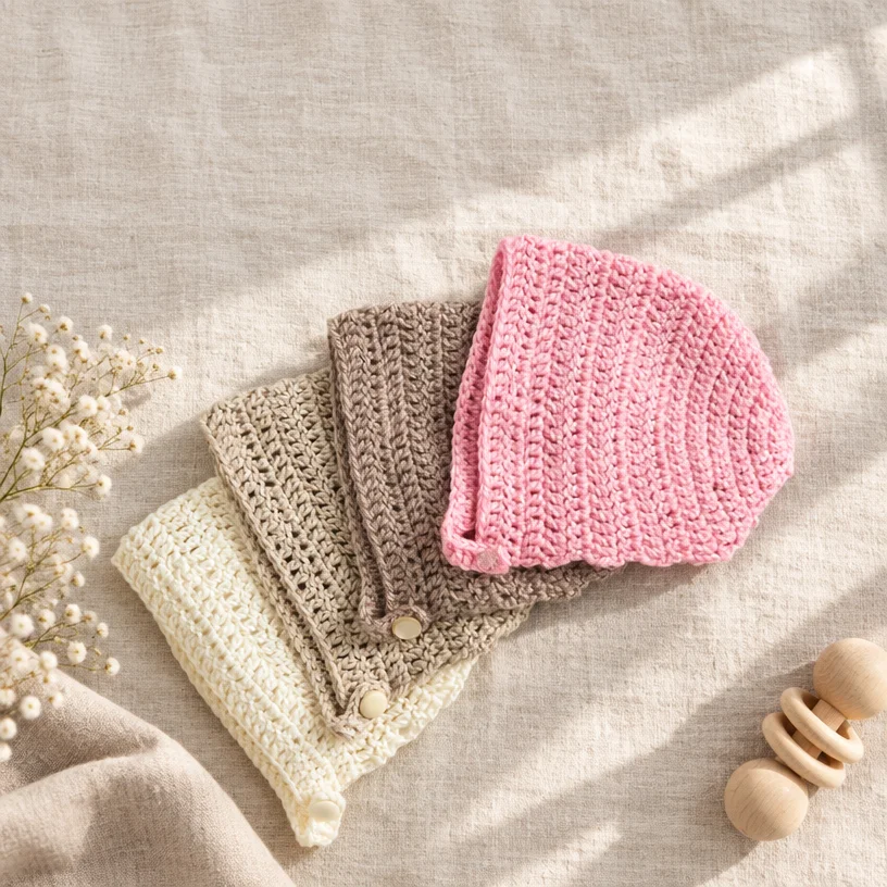 Crochet baby bonnet pattern designed for beginners - adorable and easy to make.