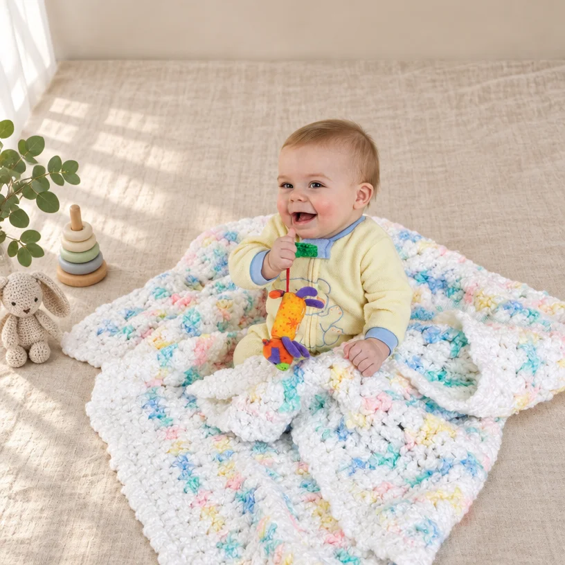 Crochet pattern for a cozy baby blankie, ideal for keeping infants warm.