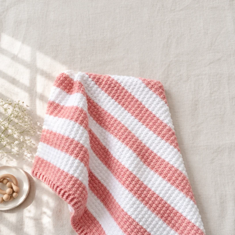Fruity Stripes crochet baby blanket pattern in vibrant colors.